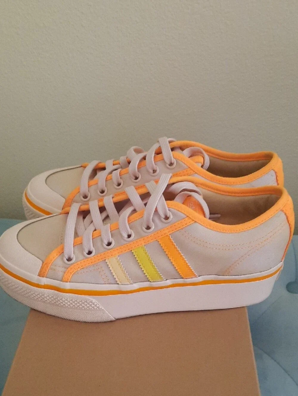 adidas Nizza Platform White Sneakers with Orange Trim